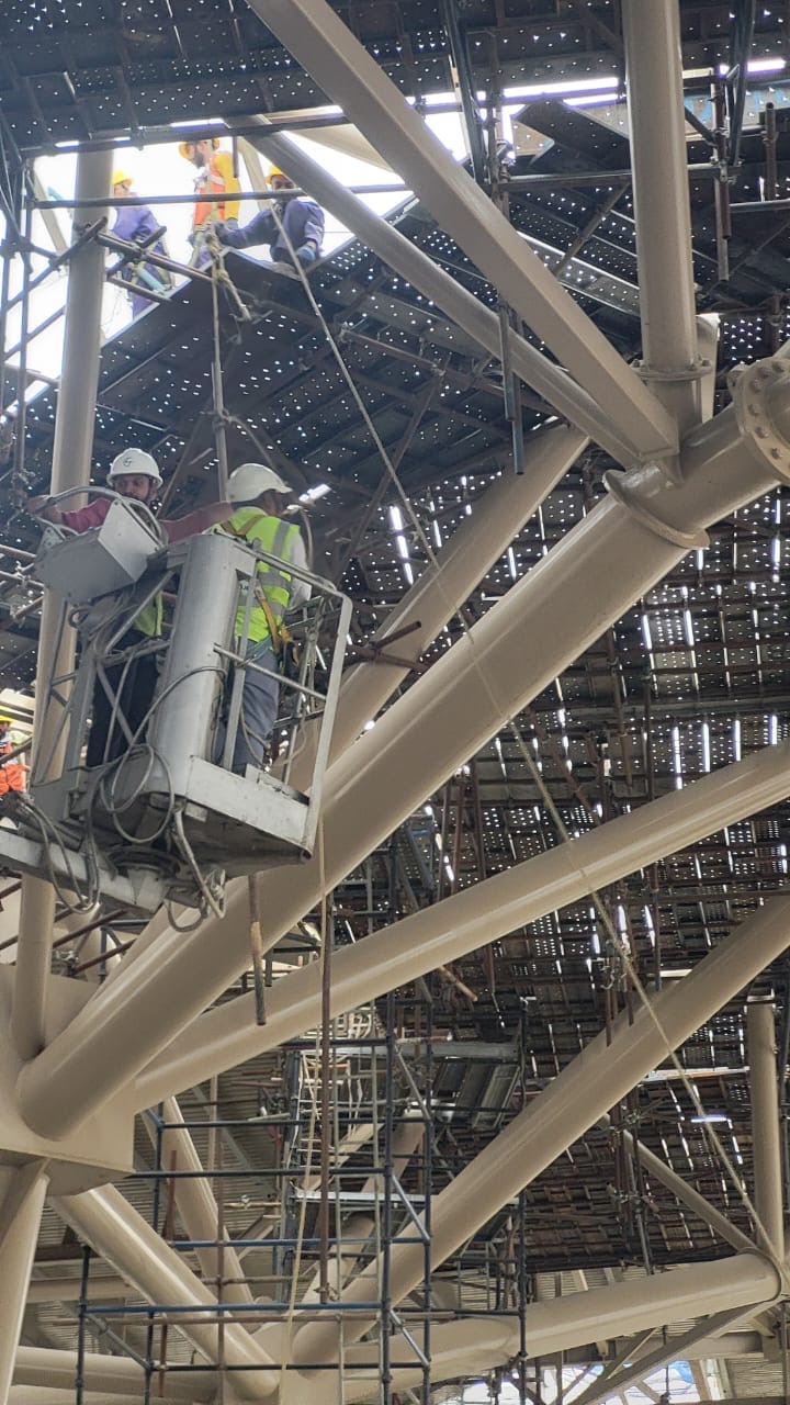 Steel structural framework and access stairs under construction